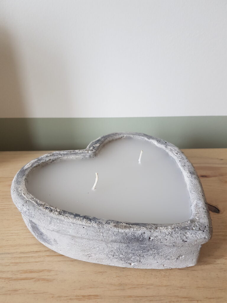 Double Wicked Concrete Heart Candle
