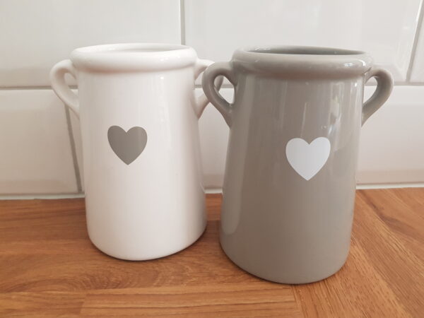 White and grey Pot with Cute heart